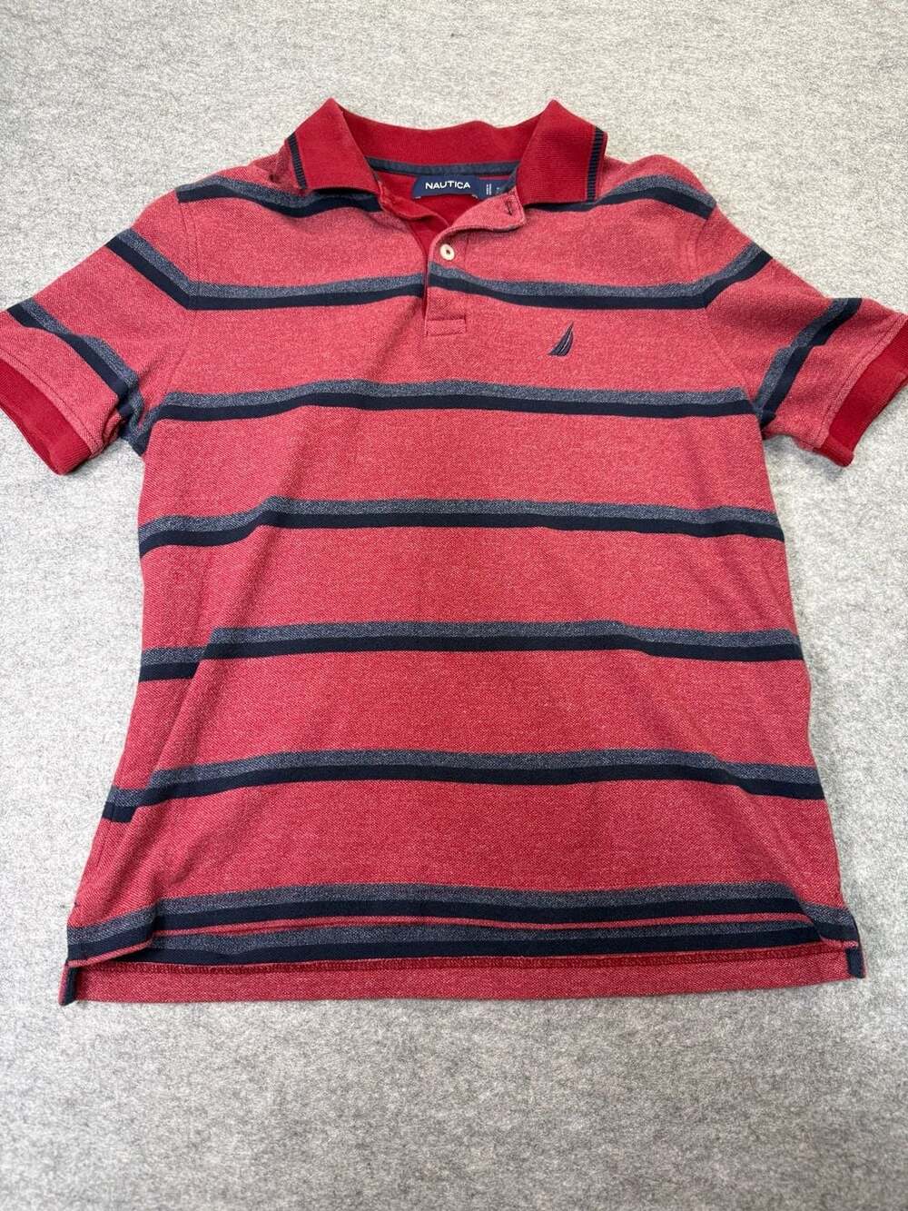 Nautica Red and Navy Blue Striped Short Sleeve Polo Shirt Men's Size XS